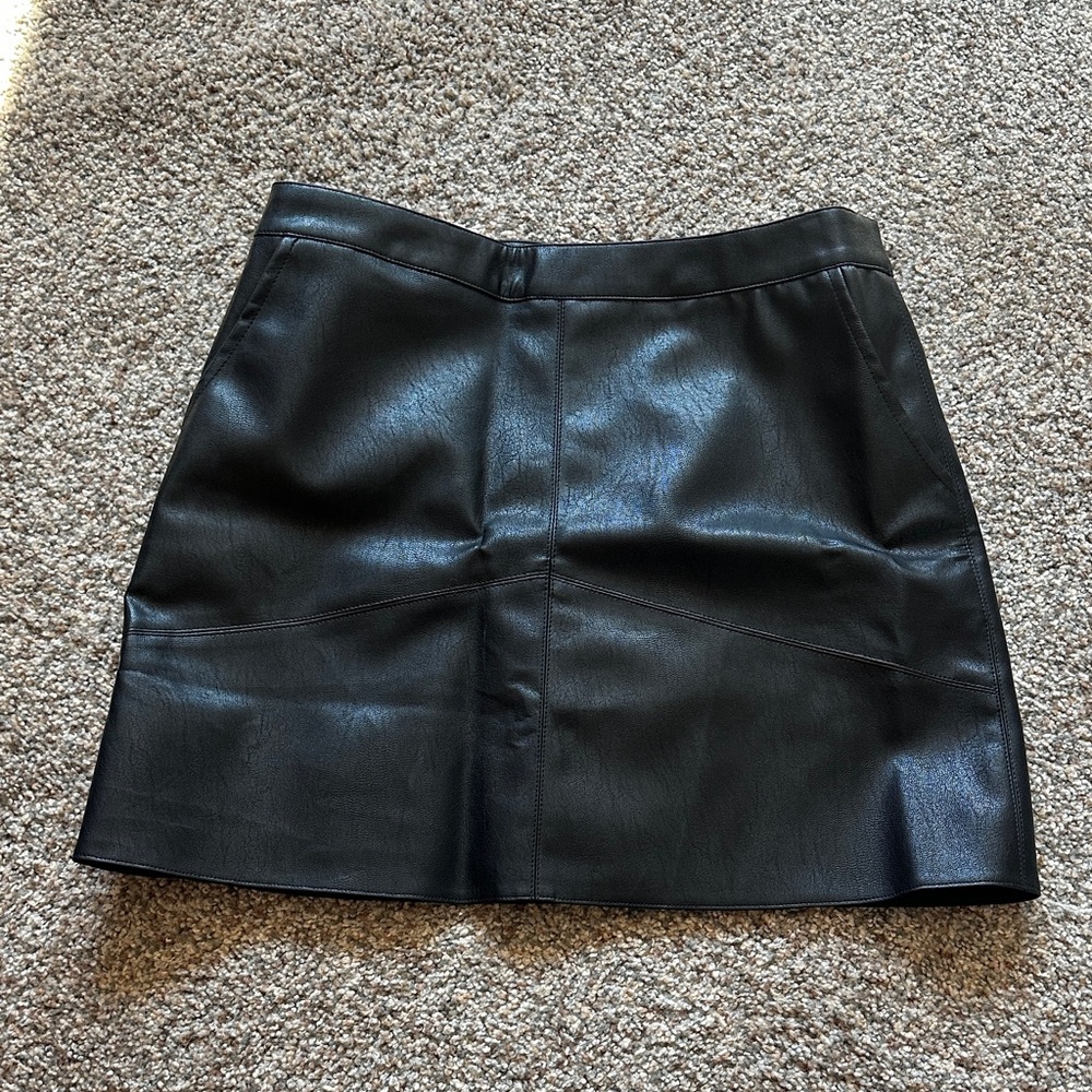 Lulu's Black A-Line Leather Skirt